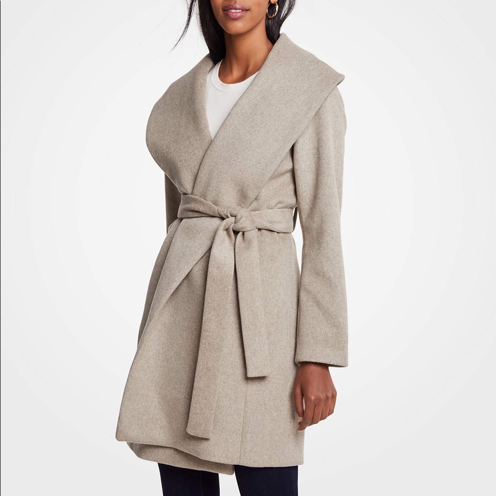 Petite Belted Shawl Collar Wrap Coat - Taupe